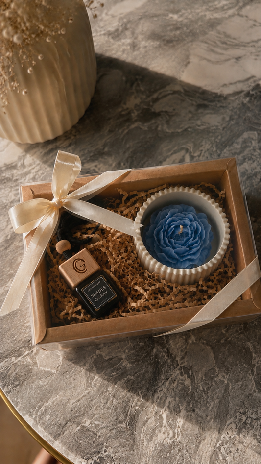 Cozy Home & Car Gift Set – Blue Blossom & Shades of Grey