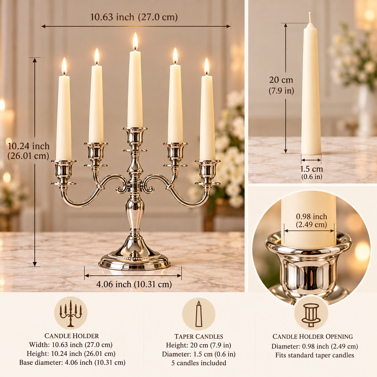 Taper Candle Set with 5-Arm Candle Holder