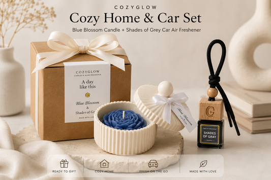 Cozy Home & Car Gift Set – Blue Blossom & Shades of Grey