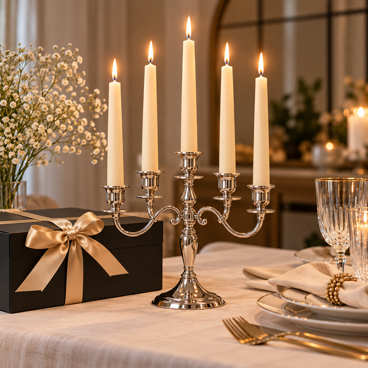 Taper Candle Set with 5-Arm Candle Holder