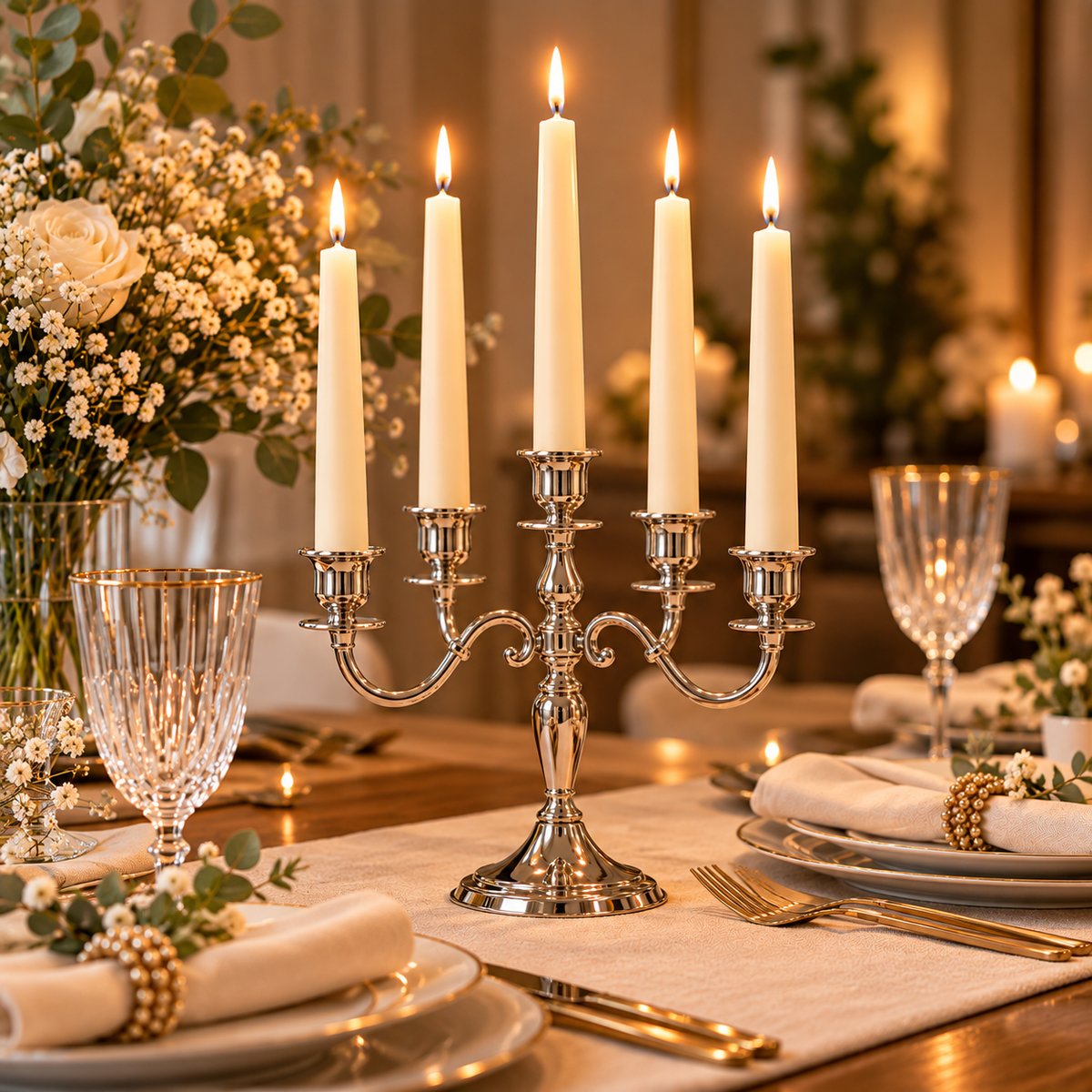 Taper Candle Set with 5-Arm Candle Holder