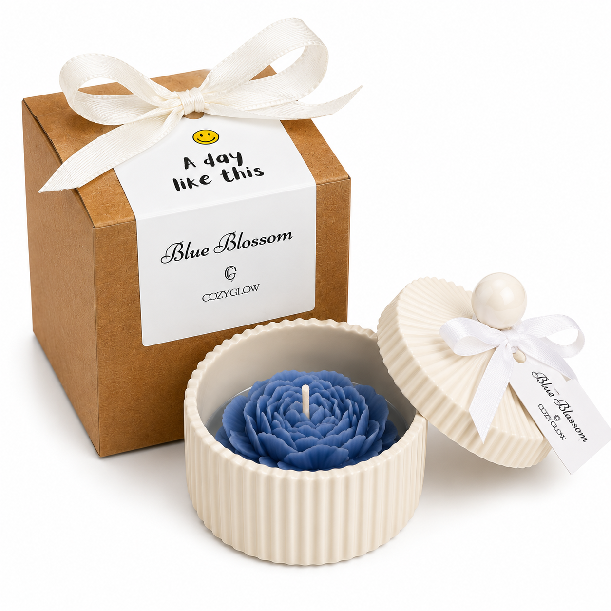 Blue Blossom Ceramic Soy Candle